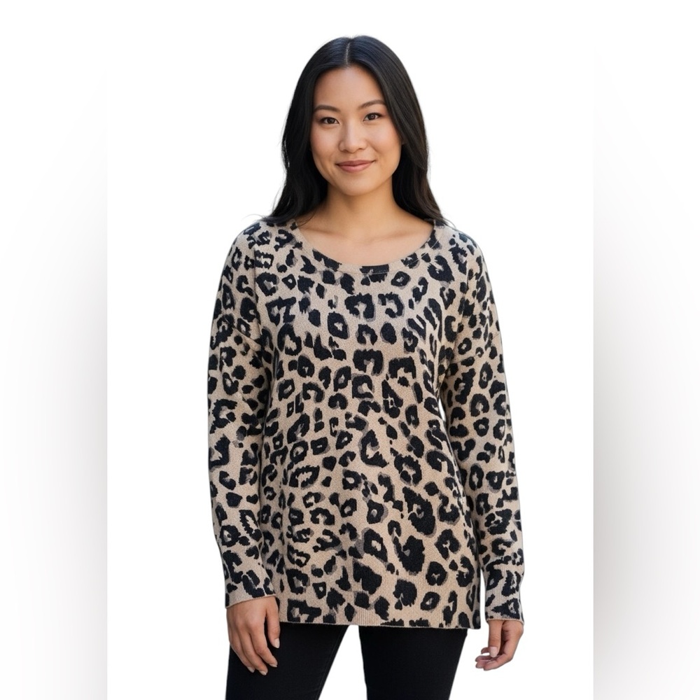 OLD NAVY tan & black animal cheetah print long sweater size Large